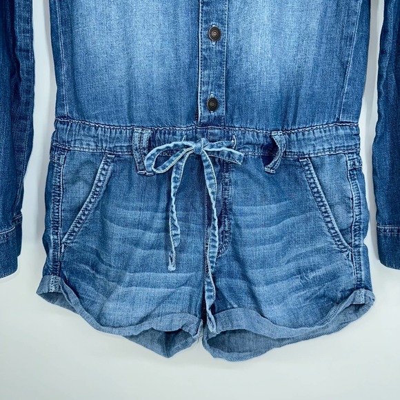 Abercrombie & Fitch Long Sleeve Denim Jean Shorts Romper in Medium Wash A&F - Picture 4 of 7